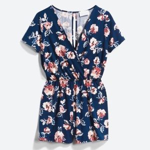 French Grey Blue Floral Romper